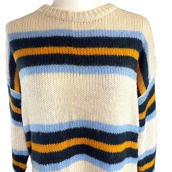 Urban Outfitters Bobby Boyfriend Stripe Sweater Blue Yellow Cream Sz Small Cozy - Picture 3 of 10